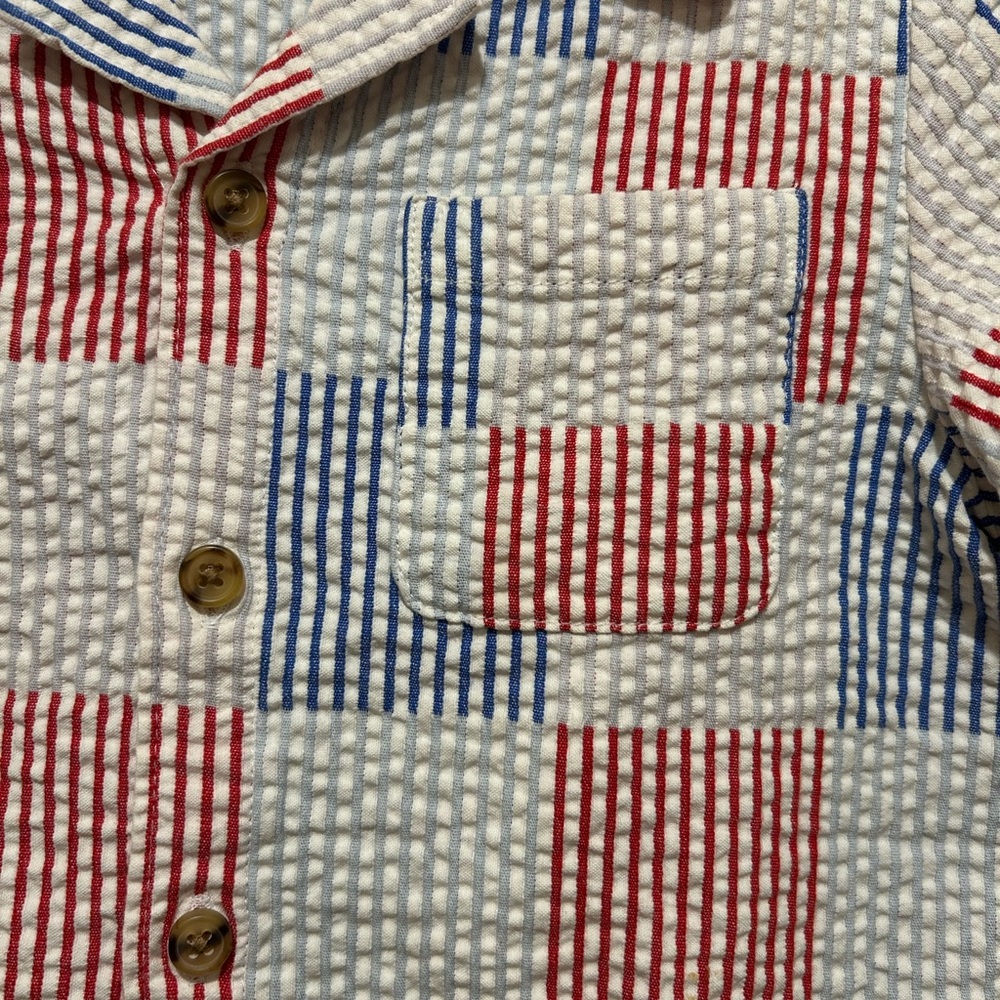 Old Navy Kids Seersucker Button-Down Shirt - Red, Blue, White - Picture 4 of 5
